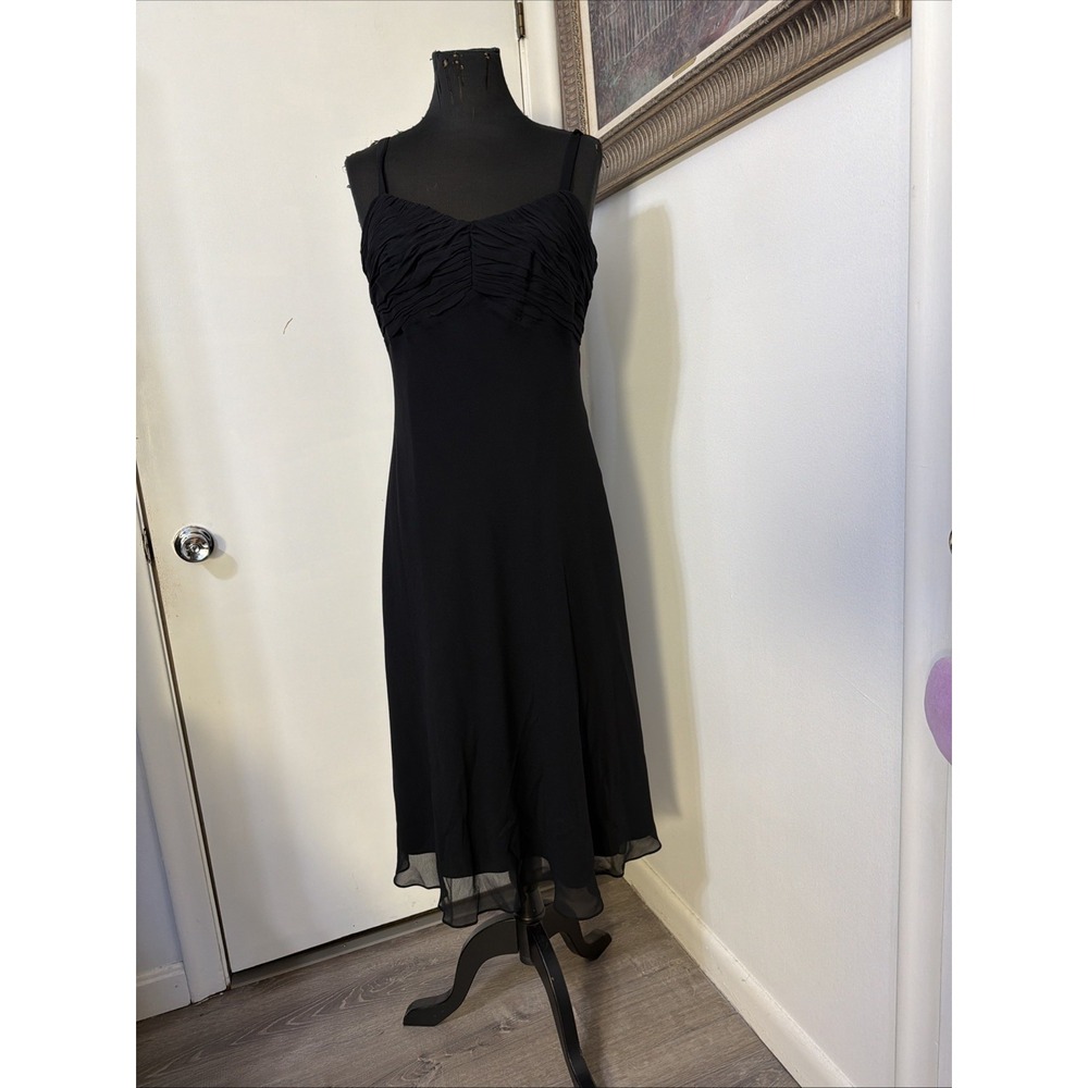 Ann Taylor Loft  Black Midi Babydoll Dress Size 12 Silk Lined Chiffon LBD New